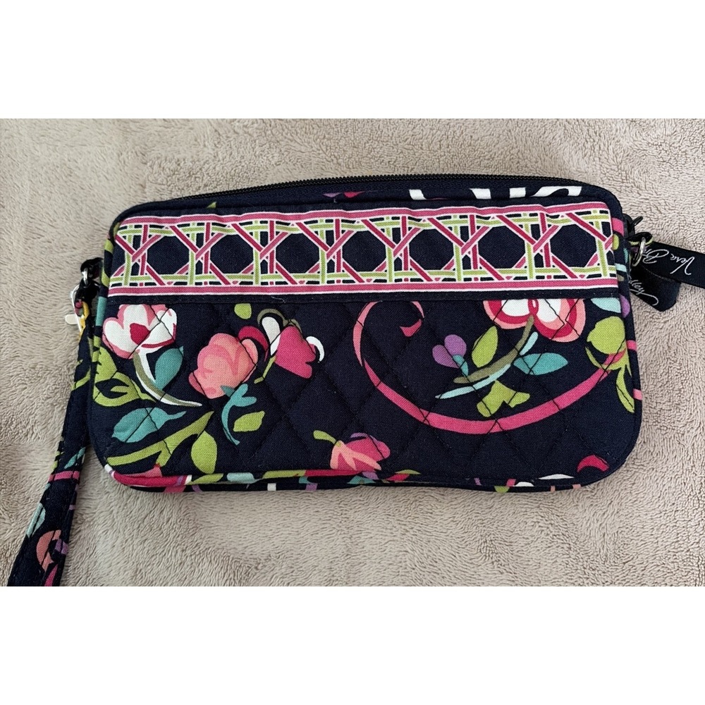 Vera Bradley Wristlet Navy Blue Floral Retired Style Ribbons Cottagecore
